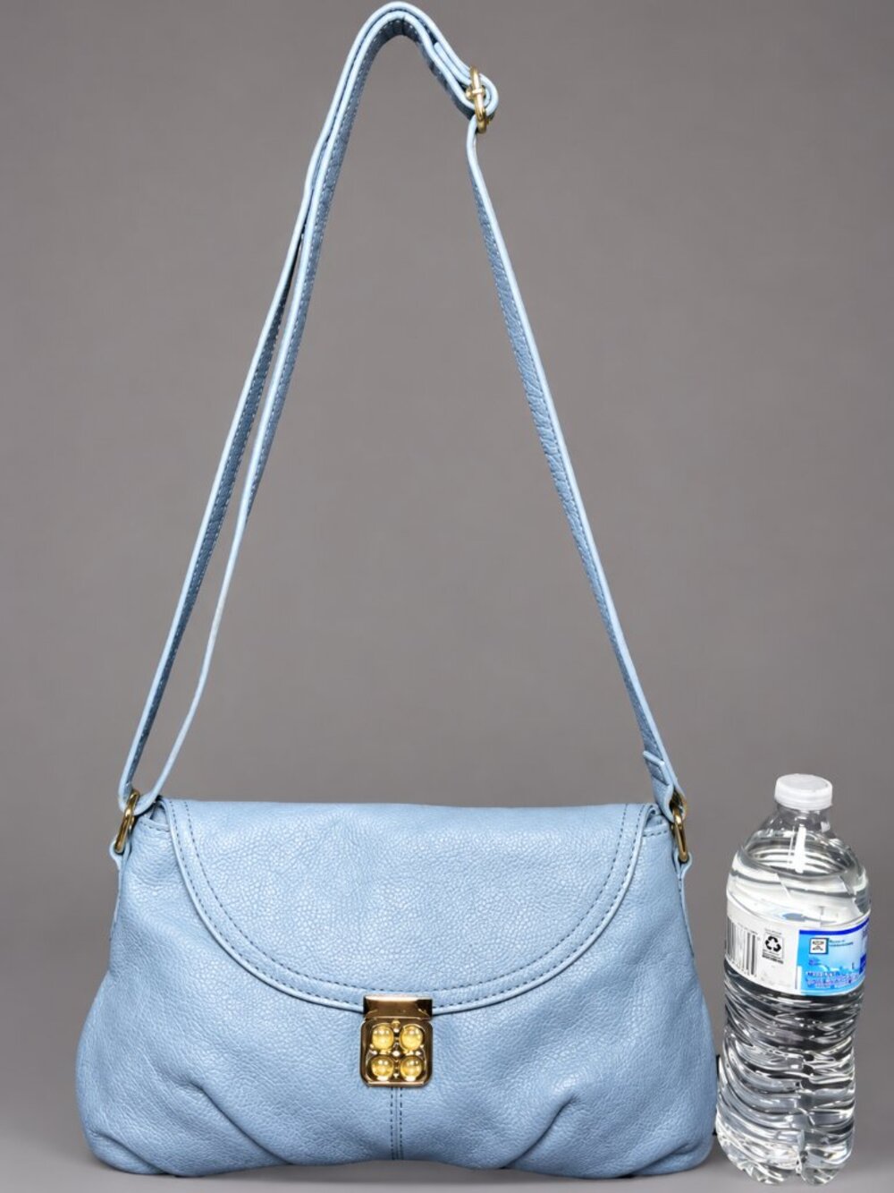 Light Blue Faux Leather Crossbody Shoulder Bag Gold Lock Flap Purse Unbranded - Picture 14 of 14